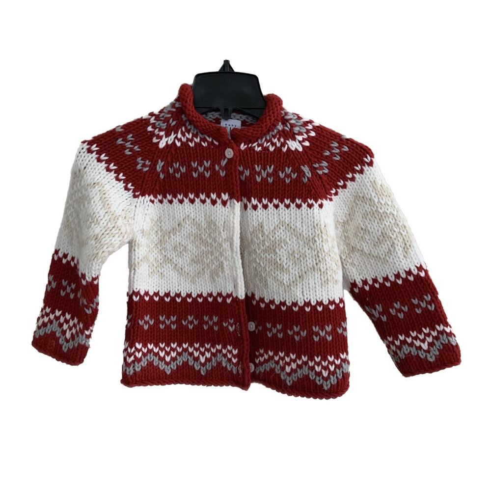 Gap Baby Nordic Sweater Red White Knitted Button Up Long Sleeve Size 4XL 4 Years